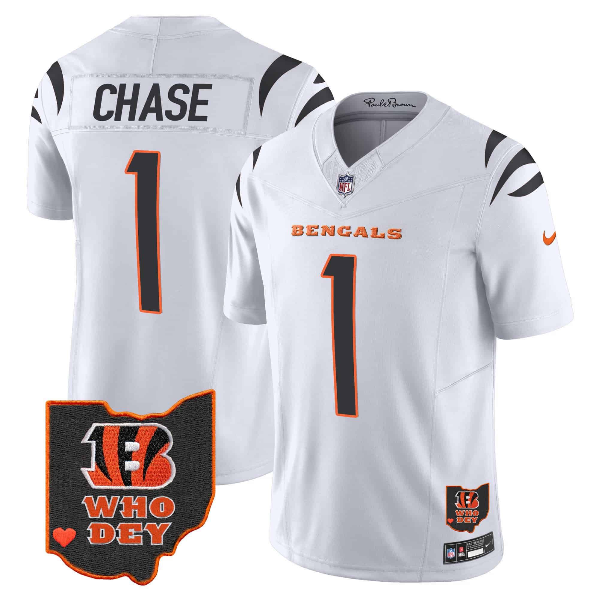 Men Cincinnati Bengals #1 Chase White 2024 Nike Patch Vapor Limited NFL Jersey